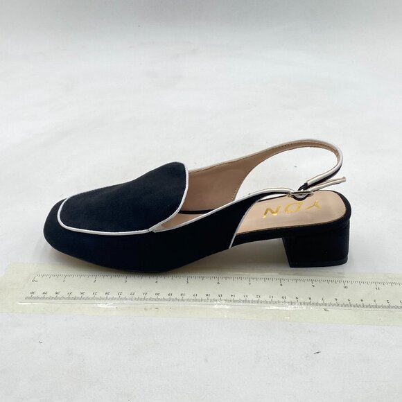 YDN Black Suede Square Toe Block Low Heels Slingback Formal Loafer Dressy Pump - Picture 2 of 8